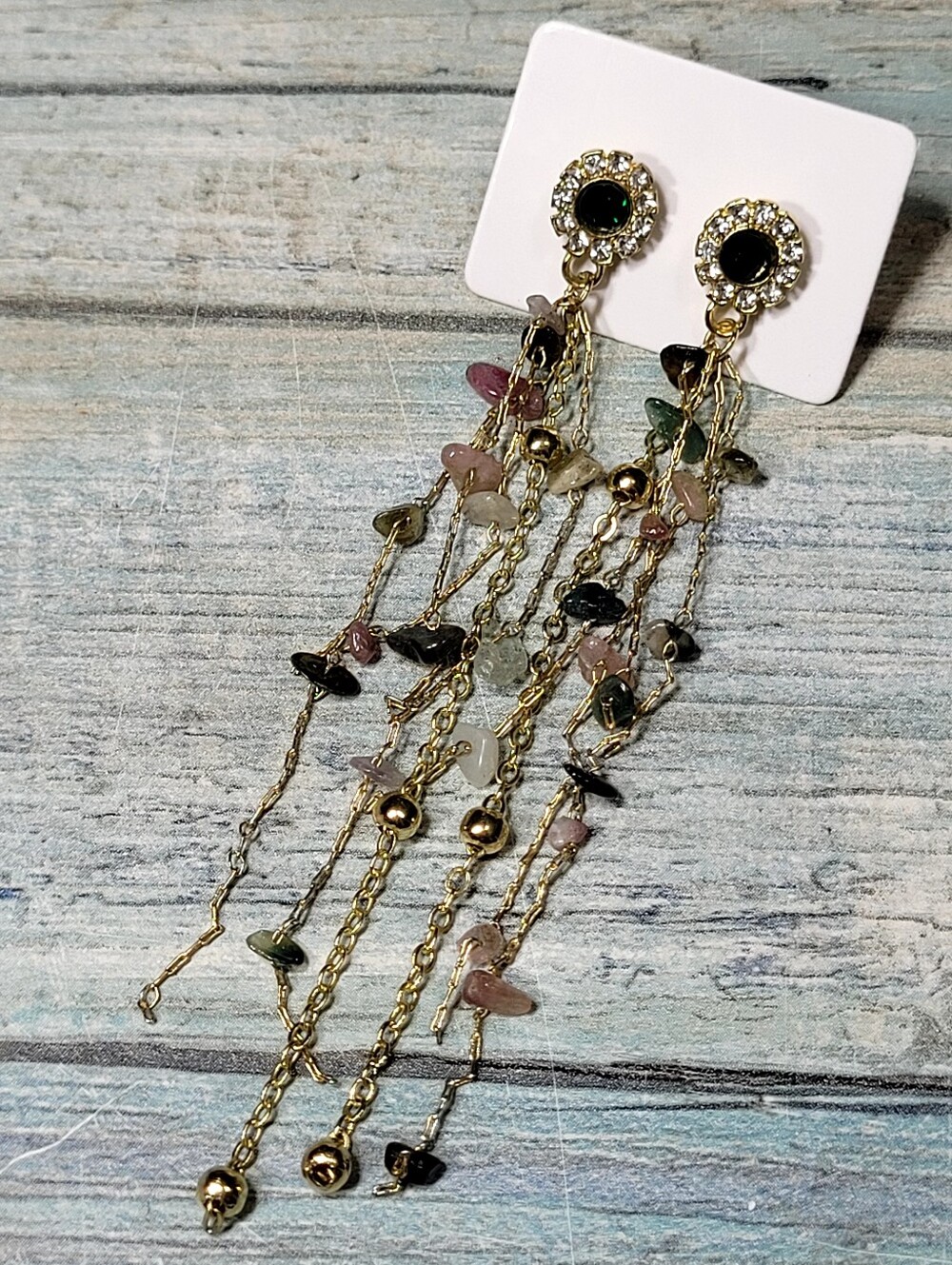 Gold Multi-Color Stone Dangle Earrings - Women Jewelry